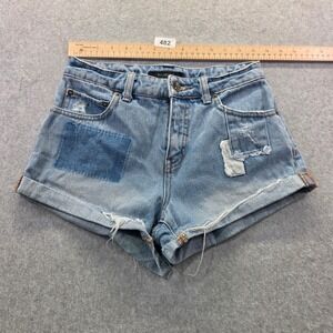Billabong Womens Light Wash Distressed Patch Denim Shorts J209BHIG Blue Size 26